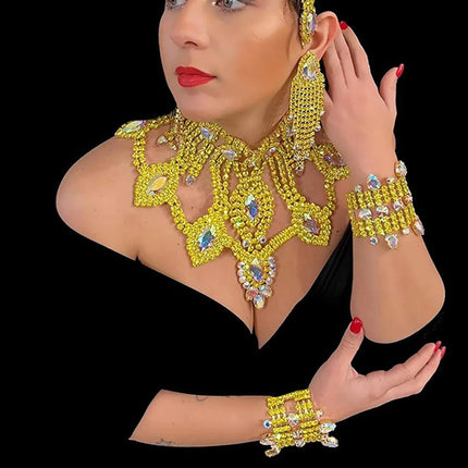 Yellow Rhinestone Showgirl Jewelry Set