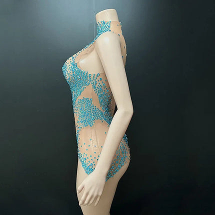 Geometric Rhinestone Sleeveless Stage Bodysuit