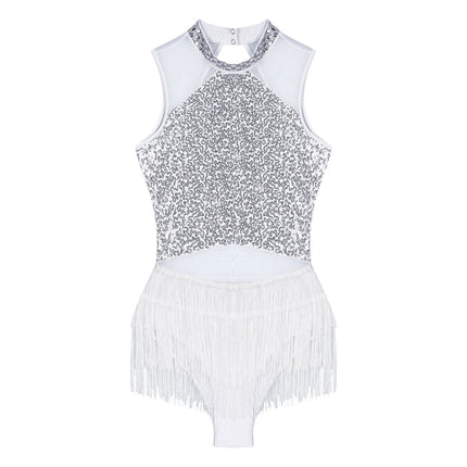 Sparkly Sequin & Fringe Dance Dress with Gloves Latin Stage Performance Costume