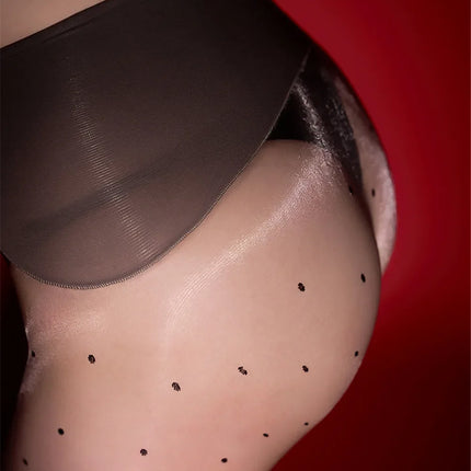 360 Seamless 1D Dot Pattern Sheer Oil Glossy High-Waist Shaping Pantyhose