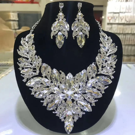 Colorful Rhinestone Crystal Necklace & Earring Jewelry Set
