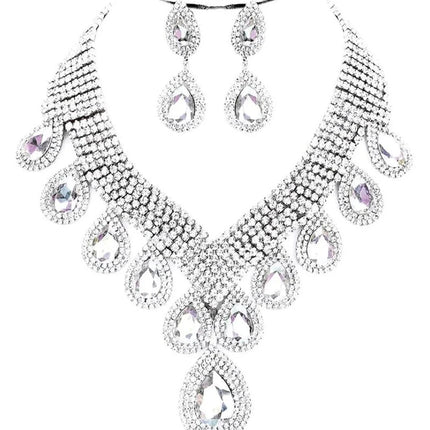 Rhinestone Drop Necklace & Earrings Set