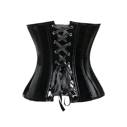 Steampunk PVC Leather Overbust Corset Front Busk Lace-Up Bustier Top