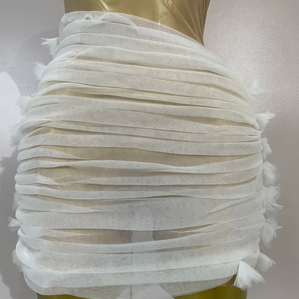 Vintage-Inspired White One-Shoulder Mesh Party Dress