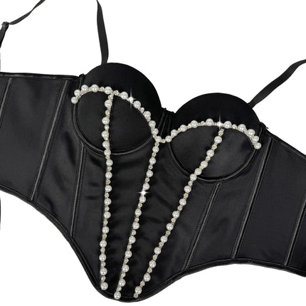 Pearl Embroidered Bustier Corset Crop Top High Street Evening Bralette