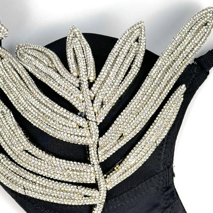 Diamond Rhinestone Leaf Embroidered Bustier Top & Corset Bralette