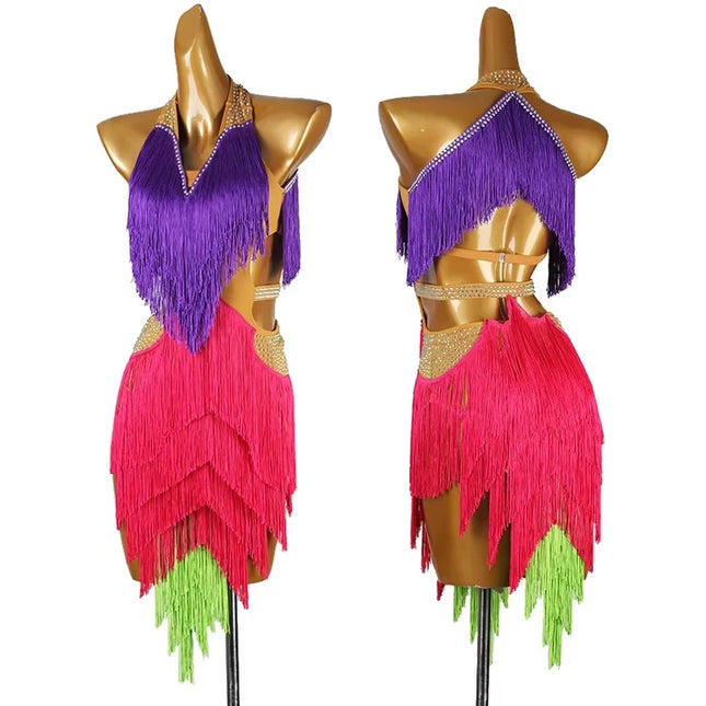 Sleeveless Latin Dance Fringe Dress & Competition Performance Costume