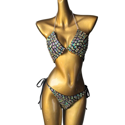 The Venus Vacation Iridescent Diamond Bikini – Crystal Prism Showgirl Set