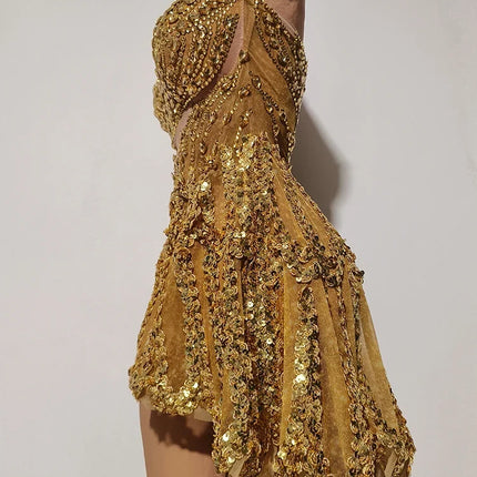 Gold Sequin Mini Dress Concert & Stage Performance Costume