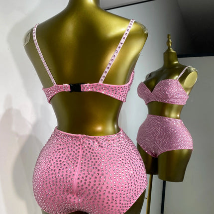 Rhinestone Bustier, High-Waist Mini Shorts & Cropped Jacket 3-Piece Performance Costume Set