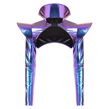 Metallic Shoulder Armor Shrug Crop Top & Sleeves Futuristic Pauldron Stage Costume