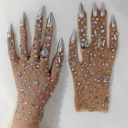 The Stardust Illusion Rhinestone Gloves – Luxury Crystal Mesh Opera Gloves