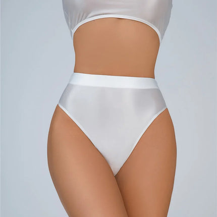 High-Waist Oil Glossy Sheer G-String Thong Satin Smooth Seamless Briefs