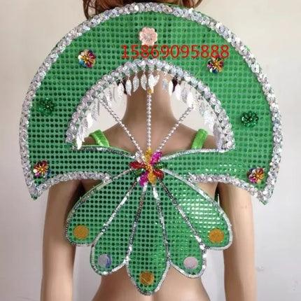Sequined Butterfly-Style Costume Backpiece with Draped Chain