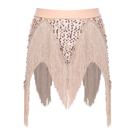 Glitter Sequin Fishnet Mesh Hip Scarf & Tassel Waist Wrap Belly Dance Skirt