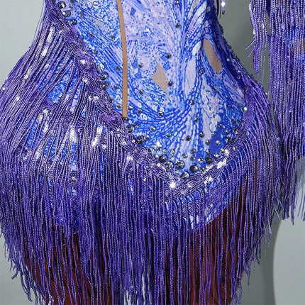 Leopard Sequin Fringe Asymmetrical Bodysuit One-Sleeve Stage Performance Costume