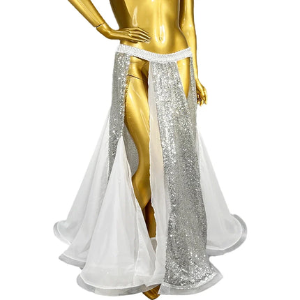 Sparkly Sequined Appliqué Belly Dance Long Performance Skirt