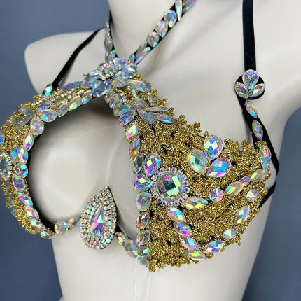 Sparkly Crystal Wire Bra Halter Top Samba Carnival Costume