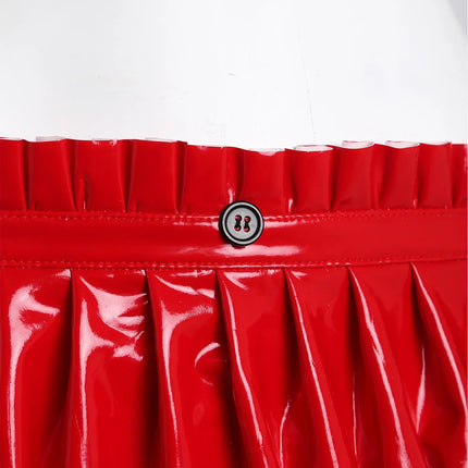 Wet-Look PU Leather Ruffled Bloomer Shorts Attached Garter Clips Briefs