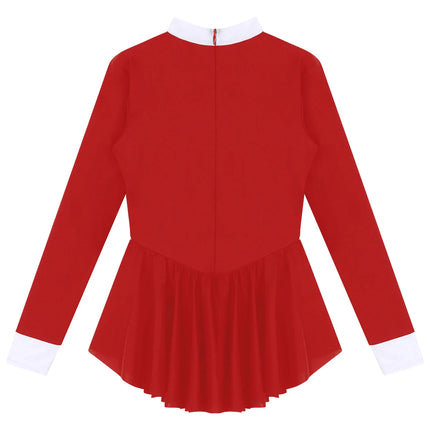Tuxedo Bowknot Long Sleeve Ruffle Leotard Dress Magician Costume