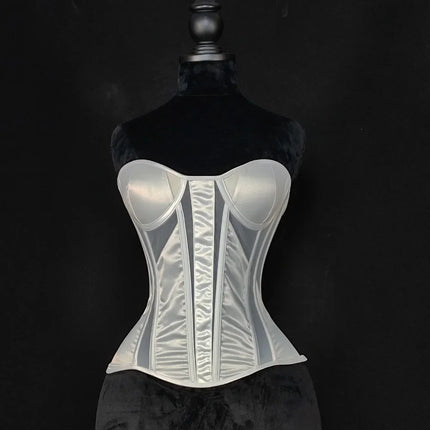 Strapless Breathable Mesh Corset Bustier Built-In Bra Boned Waist Cincher Top