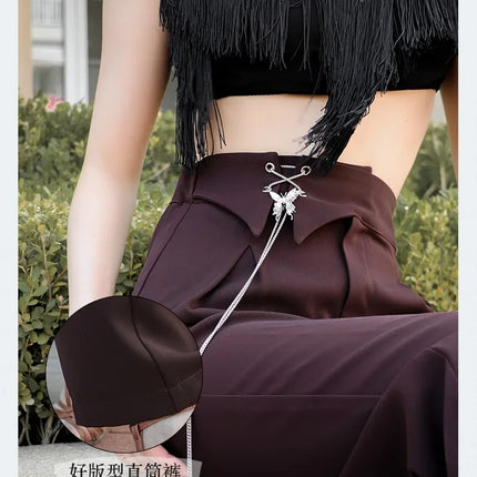 Black Latin Dance Fringe Camisole Top & High-Motion Practice Pants Set