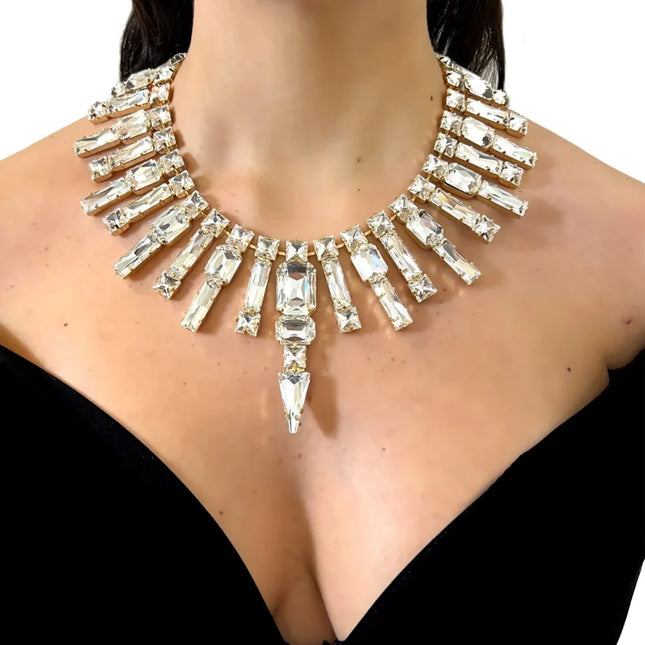 Geometric Glass Rhinestone Necklace