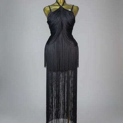 Double-Layer Fringe Bandage Ankle-Length Evening Gown & Gala Dress