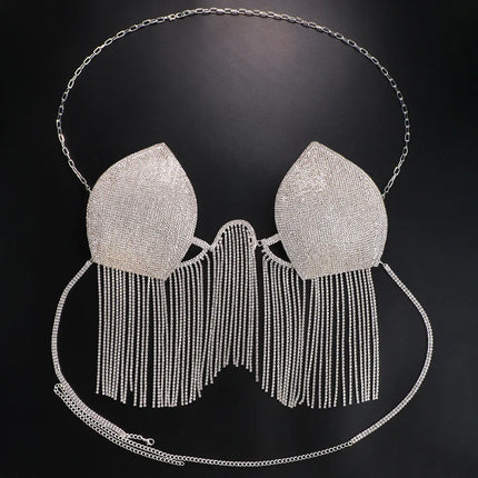 Dazzling Crystal Tassel Chest Chain & Dance Belly Bra Jewelry