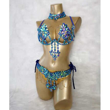 Royal Blue Samba Carnival Wire Bra & Belt 4-Piece Costume Set
