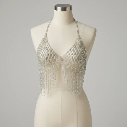 Rhinestone Tassel Fringe Halter Body Chain