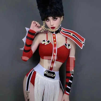 Bar Nightclub DJ DS Gogo Dance Costume Women Dancer Team Stage Party Rave Outfits Military Style Performance Drag Queen Costume