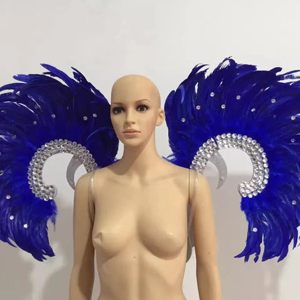 Showgirl Feather Wing Backpiece with Rhinestone Scroll Frames