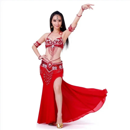 Dazzling Beaded Belly Dance Bra & Belt 2-Piece Costume Outfit Set