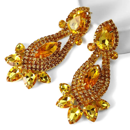 Amber Rhinestone Drop Tassel Necklace & Earring Set