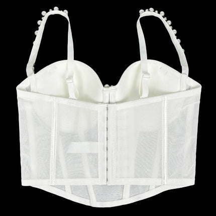 Pearl & Rhinestone Embroidered Bustier Corset Crop Top High Street Bralette