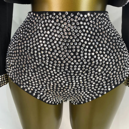 Rhinestone Bustier, High-Waist Mini Shorts & Cropped Jacket 3-Piece Performance Costume Set