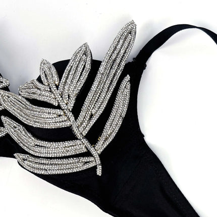 Diamond Rhinestone Leaf Embroidered Bustier Top & Corset Bralette