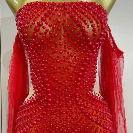 Luxury Birthday Evening Party Dress Elegant Sparkly Rhinestone Pearl Sexy Strapless Mesh Long Dress Prom Wedding Guest Gowns