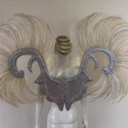 Showgirl Feather Wing Backpiece with Rhinestone Scroll Frames