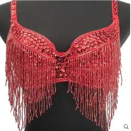 The Stardust Prism Sirena – Deluxe Beaded & Sequined Tassel Belly Dance Bra Top