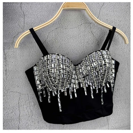 Crystal Beaded Bustier Corset Crop Top Nightclub Party Bralette