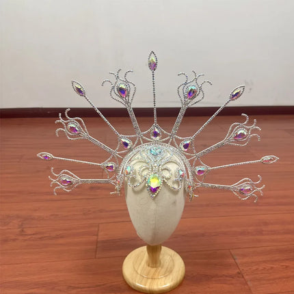 Luxury Peacock Rhinestone Statement Crown – Oversized Crystal Headpiece & Show-Stopping Hair Jewelry for Fashion Shows, Galas & Festivals