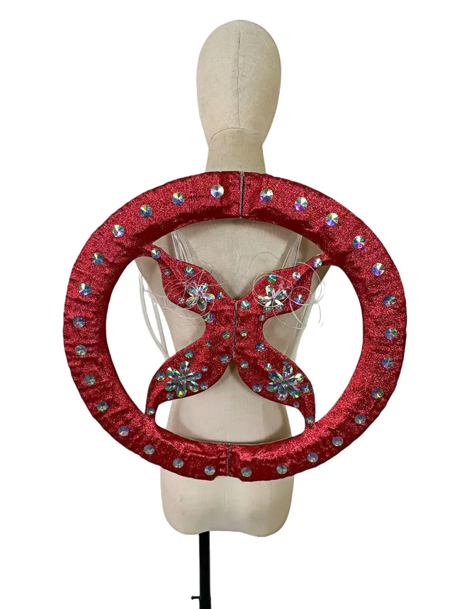 Rhinestone-Embellished Feather Backpiece Frame with Harness