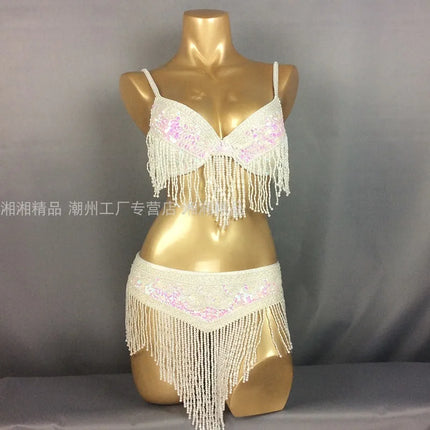 The Stardust Cabaret 2-Piece Ensemble – Luxury Sequin Fringe Bra & Belt Set