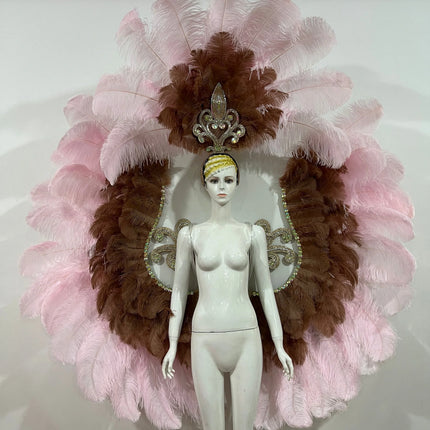 Two-Layer Feather Backpiece with Matching Rhinestone Headdress