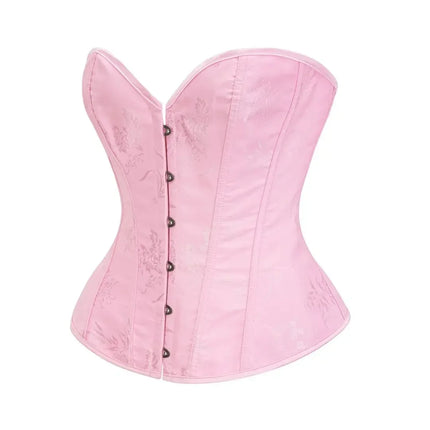 Victorian Floral Jacquard Overbust Corset Front Busk Lace-Up Bustier Top