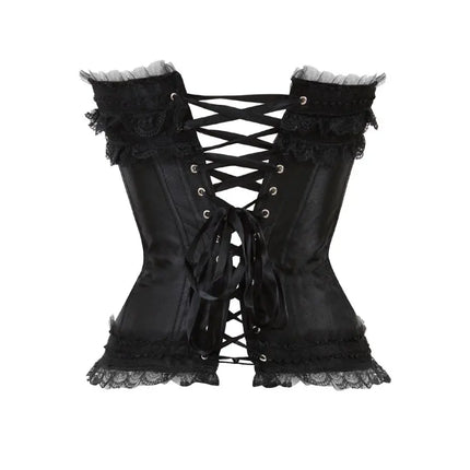 Lace Overlay Boned Overbust Corset Bustier Top Plus Size Body Shaper