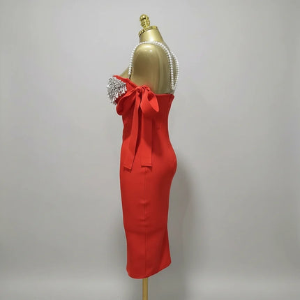 Luxury Pearl Strap Rhinestone Bustier Bandage Mini Dress & Cocktail Party Bodycon