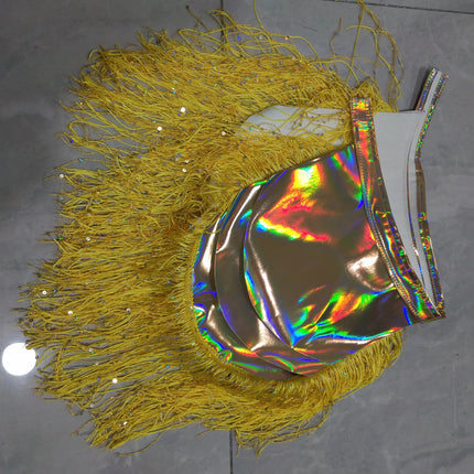 Metallic Laser Fringe Shoulder Armor & Tassel Vest Stage Costume